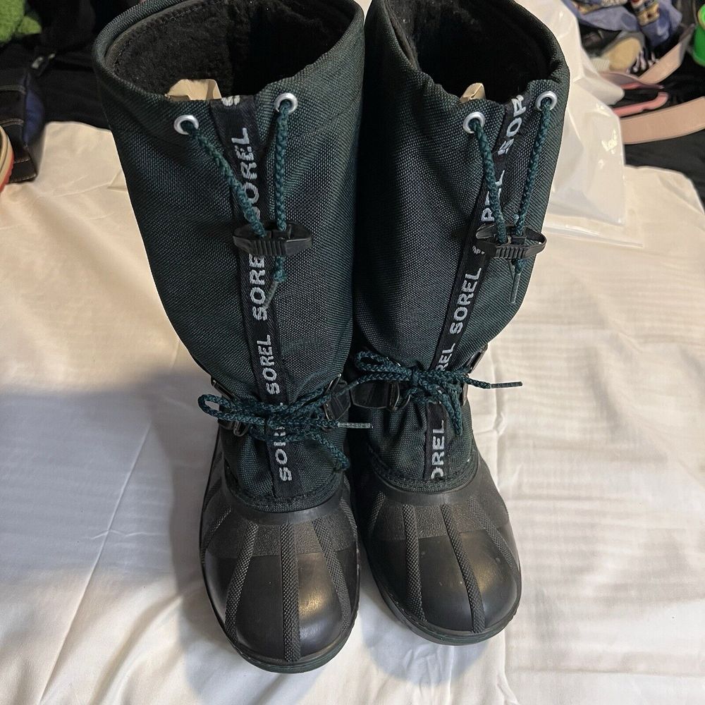 Sorel Lined Winter Snow Boots youth Size 6 Green Liners Lace‎ Front